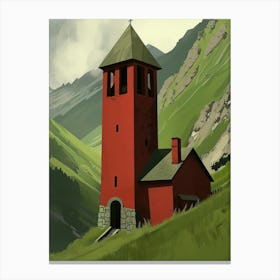 Red Church In The Mountains Canvas Print