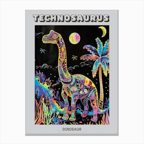 Pattern Neon Dinosaur Poster Canvas Print