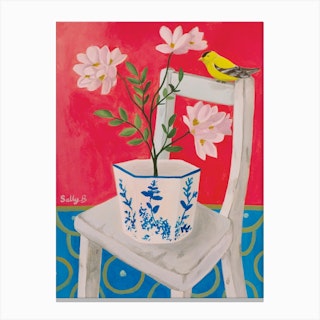 Chinoiserie Yellow Bird And Chair Canvas Print