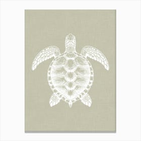 Vintage Sea Turtle Silhouette On Taupe Linen Texture Canvas Print