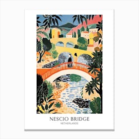 Nescio Bridge, Netherlands Colourful Travel Poster Canvas Print