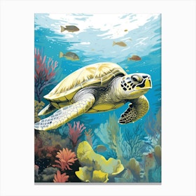 Modern Illustration Of Sea Turtle In Ocean Swimming 1 Canvas Print