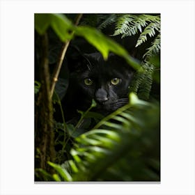 Black Cat In The Jungle.Generated AI. Wall Art Print 2 Canvas Print