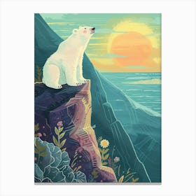 Polar Bear Looking At A Sunset From A Mountaintop Storybook Illustration 4 Canvas Print