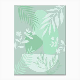 Green Leaves And Flowers Canvas Print