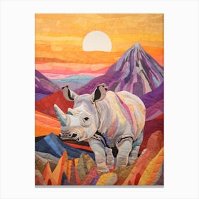 Patchwork Rhino In The Sunset 2 Canvas Print