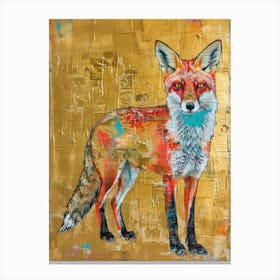 Red Fox Gold Effect Collage 3 Canvas Print