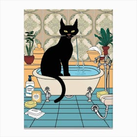 Black Cat In Bathtub 2 Canvas Print