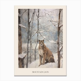 Vintage Winter Animal Painting Poster Mountain Lion 1 Canvas Print