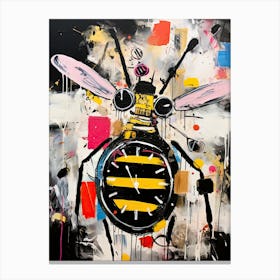 Graffiti Harmony: Bee Robot's Dance in Basquiat Style Canvas Print