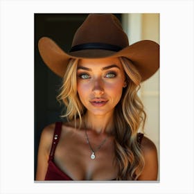 Cowgirl In Cowboy Hat Canvas Print