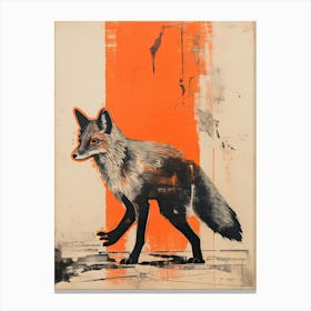 Gray Fox, Woodblock Animal Drawing 4 Canvas Print