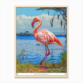 Greater Flamingo Lake Nakuru Nakuru Kenya Tropical Illustration 3 Poster Canvas Print