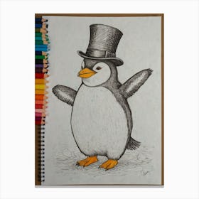 Penguin In Top Hat Canvas Print