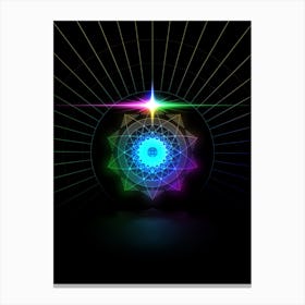 Neon Geometric Glyph in Candy Blue and Pink with Rainbow Sparkle on Black n.0119 Canvas Print