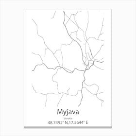 Myjava,Slovakia Minimalist Map Canvas Print