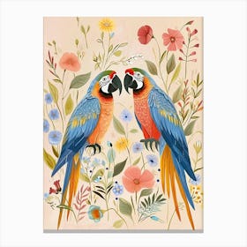 Folksy Floral Animal Drawing Macaw 4 Canvas Print
