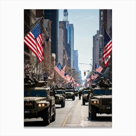 A Veterans Day Parade In The Heart Of An American City Jubilant Faces Lining The Sidewalks As Milit (2) Canvas Print