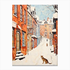 Cat In The Streets Of Quebec City   Canada With Sow 1 Canvas Print