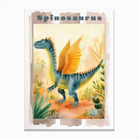 Cute Spinosaurus With Wings Watercolour Poster Canvas Print