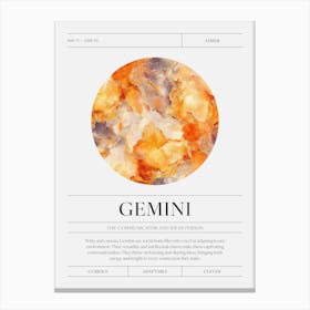 Gemini Zodiac Sign, Amber Birthstone Crystal Gem Canvas Print