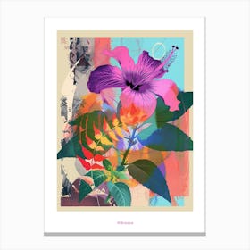 Hibiscus 2 Neon Flower Collage Poster Canvas Print