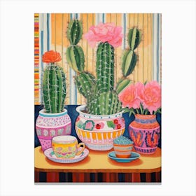 Cactus Painting Maximalist Still Life Mammillaria Cactus 2 Canvas Print