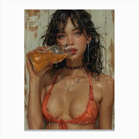 Sexy Girl Drinking Juice Canvas Print