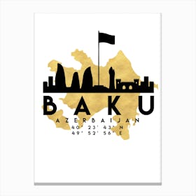 Baku Azerbaijan Silhouette City Skyline Map Canvas Print