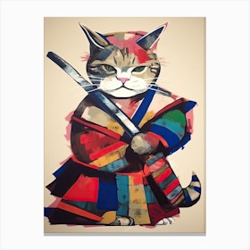 Cat Samurai In Fauvist Matisse Japanese Style  2 Canvas Print
