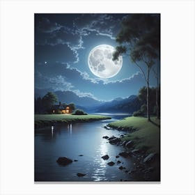 Full Moon Over Lake Canvas Print