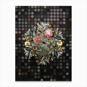 Vintage Pink Boursault Rose Flower Wreath on Dot Bokeh Pattern n.0504 Canvas Print