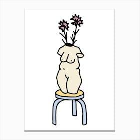 Flower On A Chair Woman Vase Illustration Canvas Print