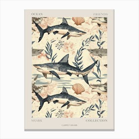 Pastel Carpet Shark Watercolour Seascape Pattern 1 Poster Canvas Print