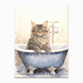 American Bobtail Cat In Bathtub Bathroom 1 Canvas Print