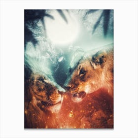 Couple Of Lion In The Jungle Canvas Print