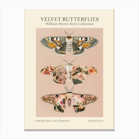 Velvet Butterflies Collection Pink Botanical Butterflies William Morris Style 10 Canvas Print