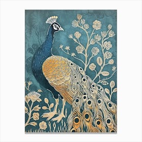Blue Mustard Peacock In The Wild Flowers 2 Canvas Print