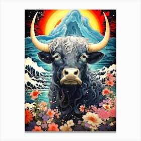 Highland Cow Japan Mountain Canvas Print