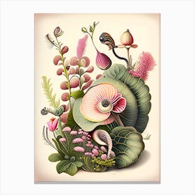 Garden Snail In Flowers Botanical Canvas Print