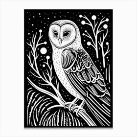 B&W Bird Linocut Barn Owl 4 Canvas Print