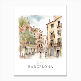 Spain, Barcelona Storybook 2 Travel Poster Watercolour Canvas Print