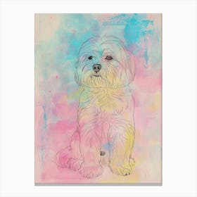 Coton De Tulear Dog Pastel Line Watercolour Illustration  2 Canvas Print