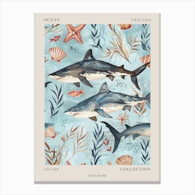 Pastel Blue Shark Watercolour Seascape Pattern 5 Poster Canvas Print