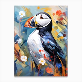 Bird Painting Collage Puffin 2 Canvas Print