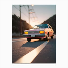 Pink Car On The Road Canvas Print