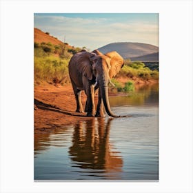 African Elephant Drinking Water Realistic 1 Canvas Print