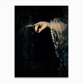 Magic Hand Detail (Mrs Daniel Sargent) by John Singleton Copley 1763 Oil Painting of Woman in Teal Petrol Blue Holding Venus' Shell in Her Right Hand - For Dark Aesthetic Moody Academia Wall Decor HD Immaculate Canvas Print