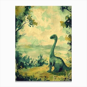 Dinosaur Sat On The Hill Vintage Storybook Painting Canvas Print