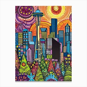 Kitsch Colourful Seattle Inspired Cityscape 1 Canvas Print